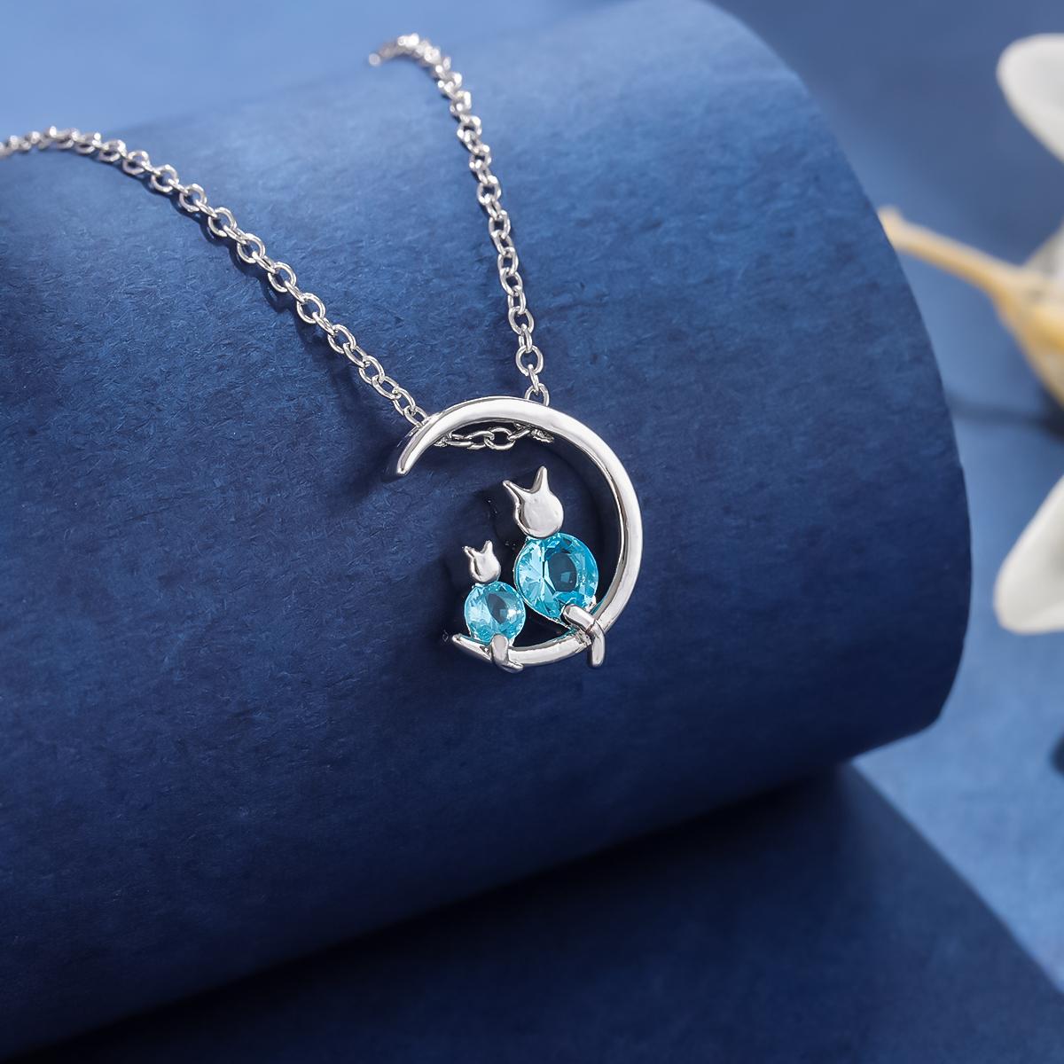 

Fashion Simple 925 Sterling Silver Personality Blue Crystal Moon Cat Sweet Necklaces XL041 срібний