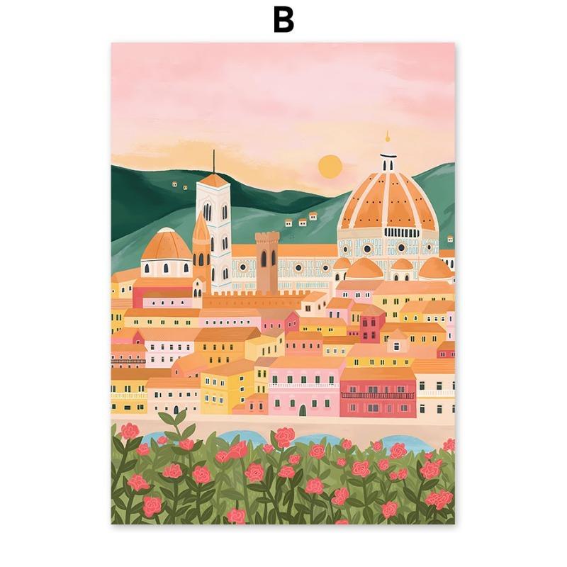 Santorini Zitronen Kaffeeblumen Abstrakte Landschaft Poster und Drucke Wandkunst Leinwandgemälde Bilder Für Wohnzimmer Heimdeko