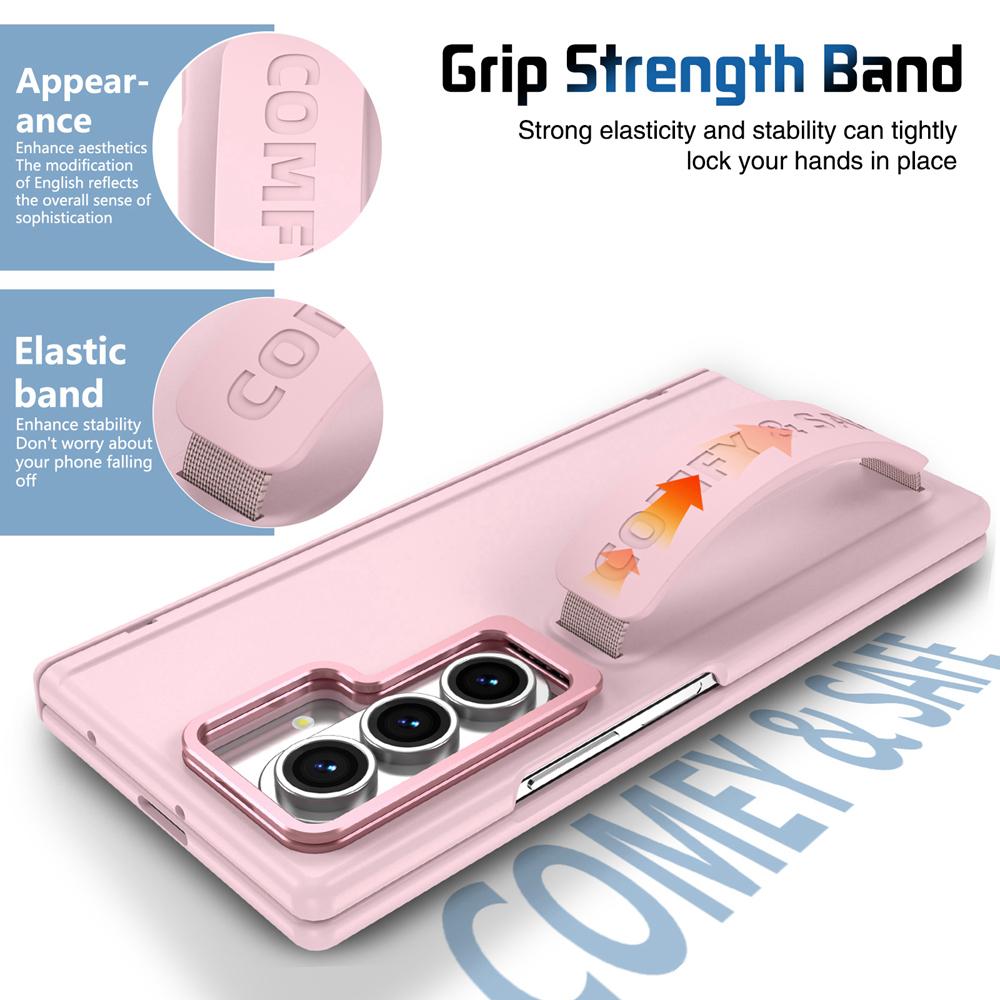 KEYSION Wristband Phone Case for Samsung Galaxy Z Fold 7 6 5 4 3 Kickstand Hard PC Shockproof Cover With Hinge Screen Protector