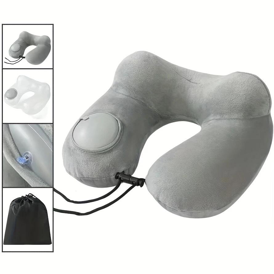 1 Press Type Inflatable Pillow U-Shaped Pillow, Foldable U-Shaped Double Hump Neck Pillow, Portable Outdoor Travel Pillow