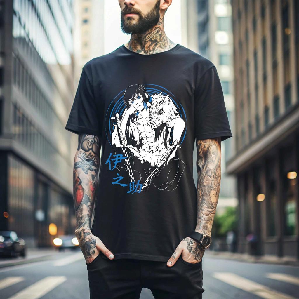 100% Cotton TOPS UNISEX TEES MENS WOMENS Demon Slayer Kimetsu No Yaiba T-shirt Inosuke Mask Anime Manga T-shirt Gift 210