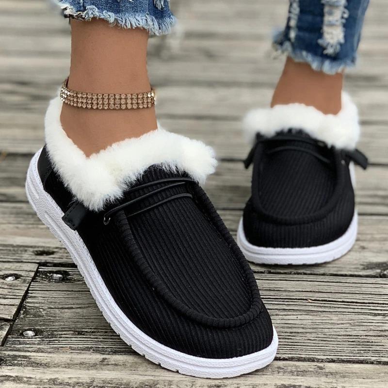 Fashion Women Warm Casual Winter New Plush Ankle Snow Boots Flats Female Casual Cotton Shoes Ladies Solid Round Toe Sports Loafers Women