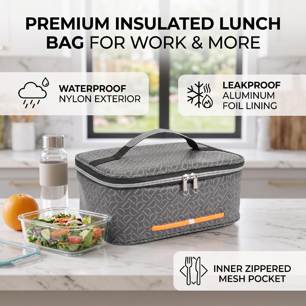 Insulated Lunch Bag for Women Men 5.6L Nylon Aluminum Foil Portable Thermal Lunch Box Bag for Outdoor Work School Picnic
