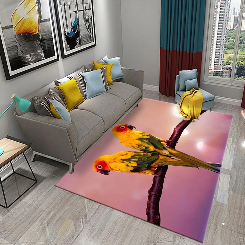 Colorful Parrot Carpet Animal Flower Rugs Kitchen Bathroom Entrance Non-Slip Carpet Bedroom Living Room Sofa Chair Decor Rugs