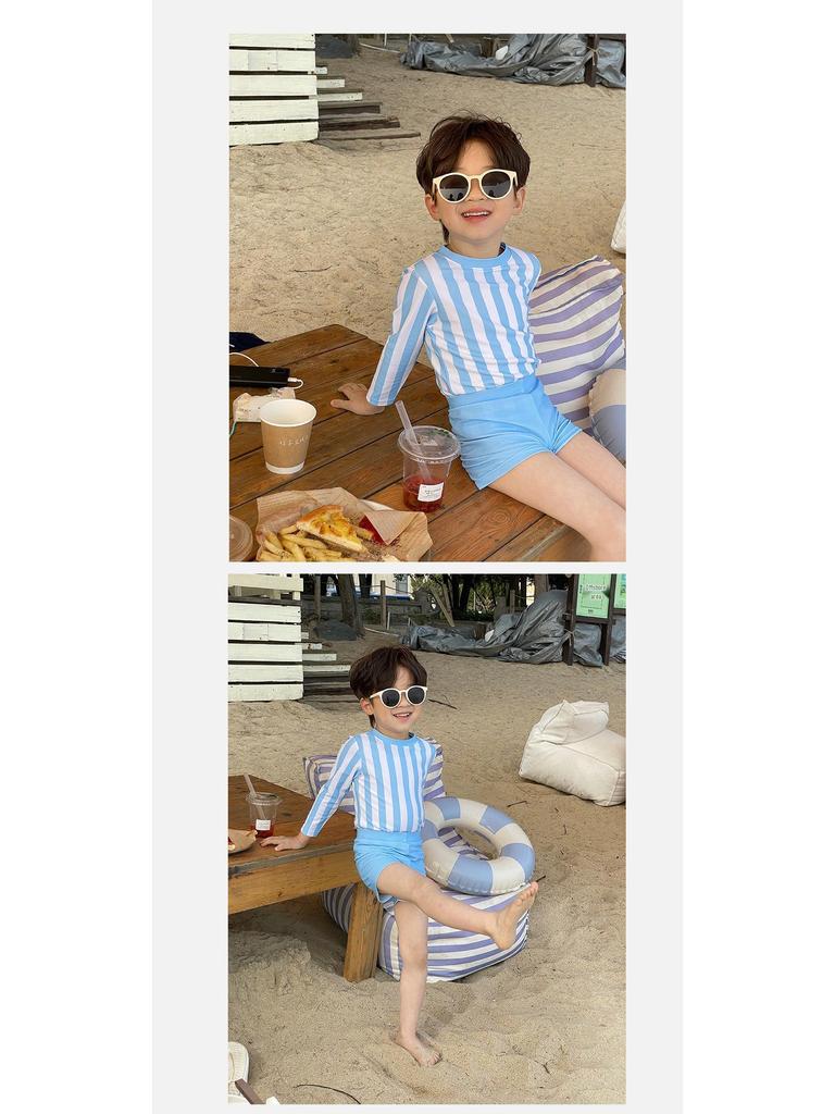 Jungen-Badeanzug mit Streifen im koreanischen Stil, langärmlig, schnelltrocknend