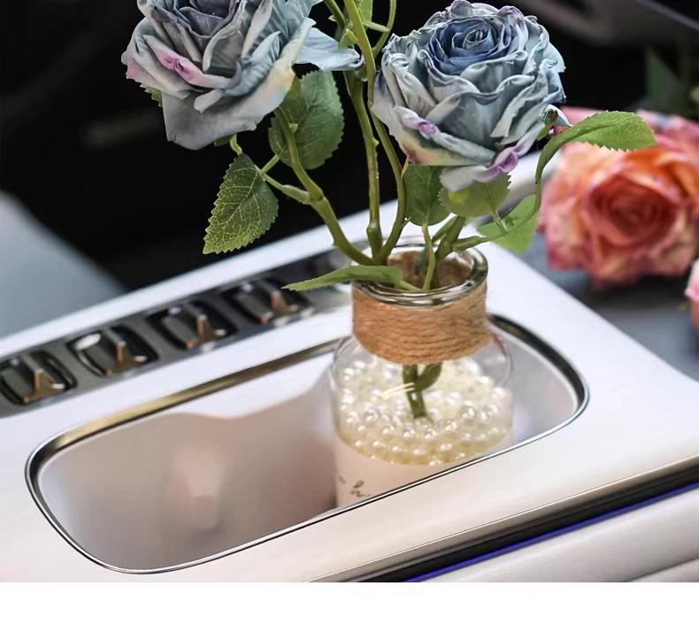Burnt Edge Rose Imitation Oil Painting for Car Interior Decoration – Cup Holder Floral Ornament