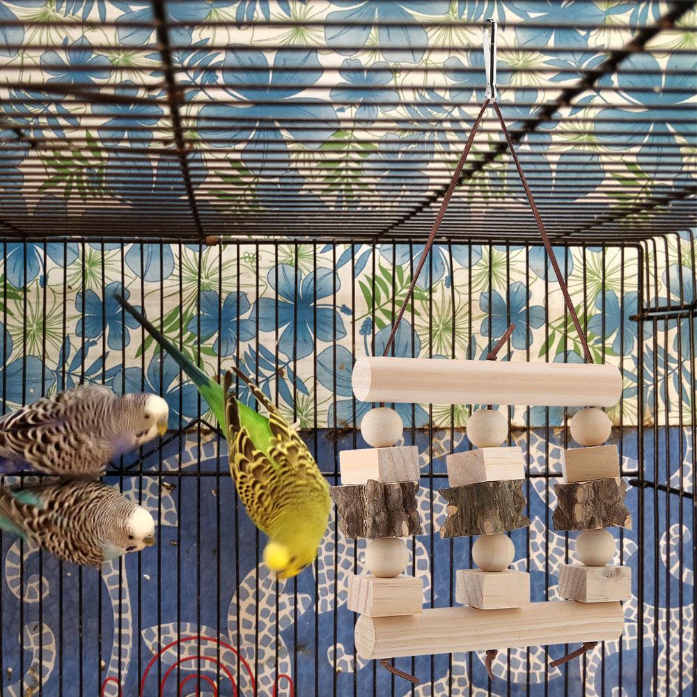 Wooden Block Bird Parrot Perch Stand Swing Chewing Toy Birdcage Decoration Accessory