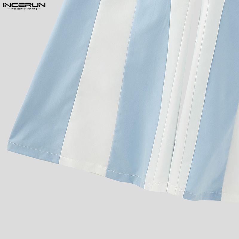 INCERUN S-5XL Men Casual Zip-up Waist Striped Long Flare Pants Trousers