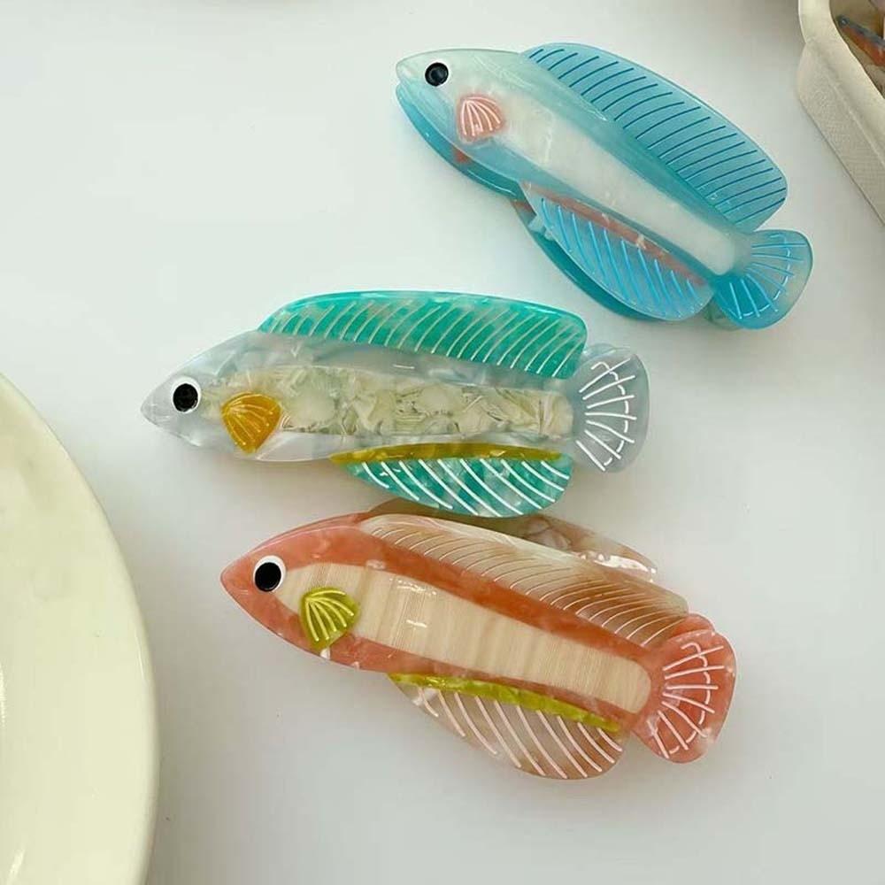 Korean Style Silver Arowana Shark Clip Acrylic Acetic Acid Hair Claw Guppy Hair Claw  Travel