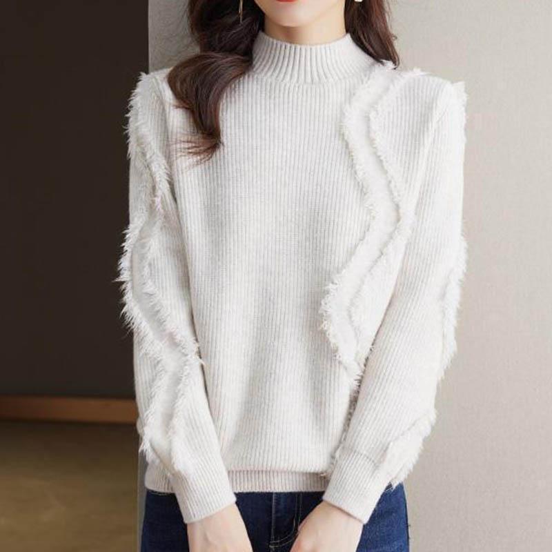 Sweater for Women Autumn Winter Thickened Warm Knitted Stretchy Long Sleeve High-neck Tops