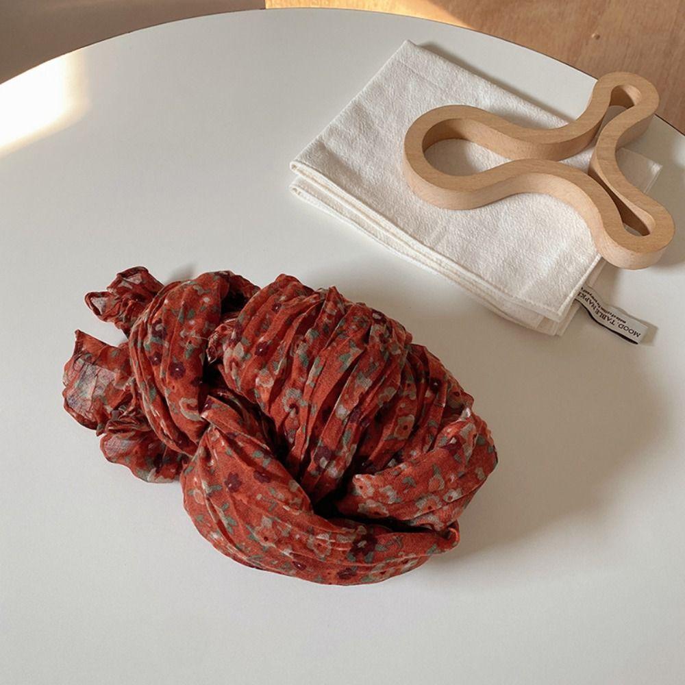 Keep Warm Pleated Printed Scarf Vintage Shawl Wrap Floral Cotton Linen Scarf