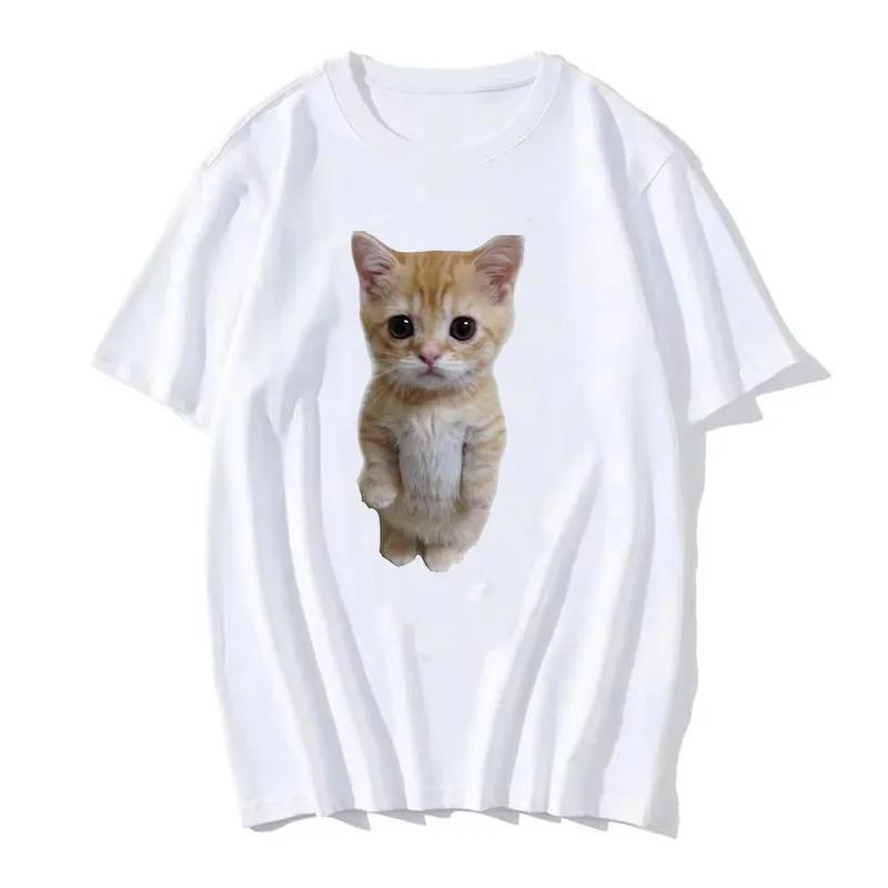 90s Women T Shirt Korean Version Cartoon Cat Group Printed T-Shirt Casual Short Sleeve Couples T-Shirt Funny Cat Streetwear