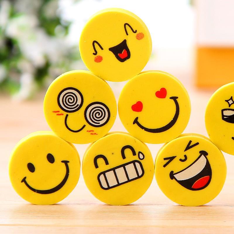 Smiley-Cartoon-Radiergummi-Set für Kinder – Runde Radiergummis für den Kindergarten oder als Geschenk