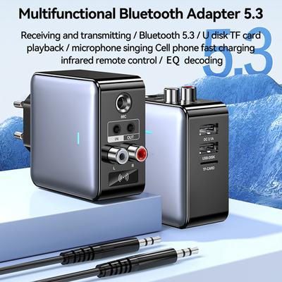 Transmisor y receptor de audio Bluetooth 5.3, 3,5 mm, AUX/RCA/U-Disk/TF/USB, 5 V, 2,1 A/6,5 MIC, karaoke, ecualizador HIFI, enchufe UE/EE. UU., adaptador inalámbrico.