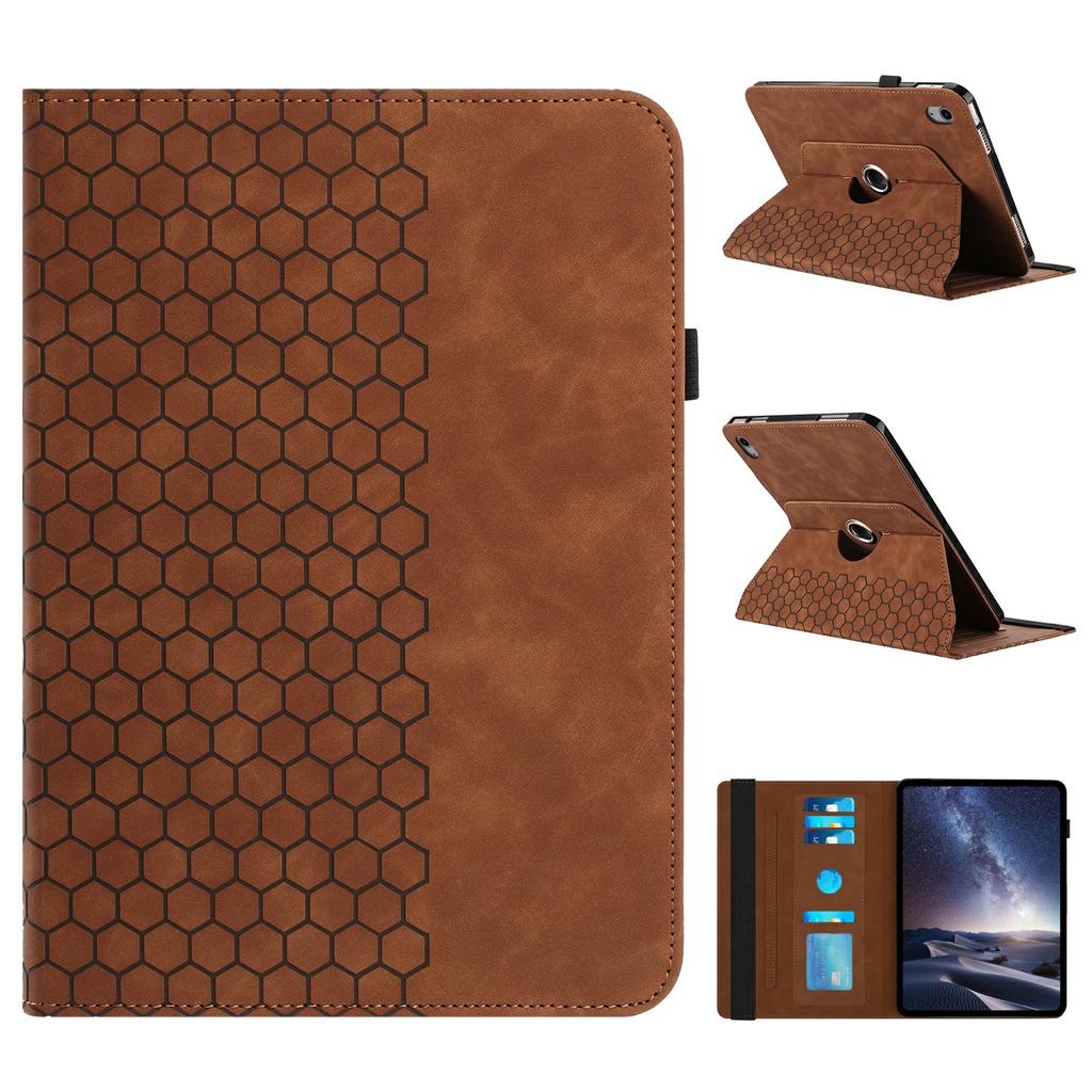 For iPad 10.9 (2022) Leather Case Rotatable Honeycomb Imprinted Shockproof Tablet Cover with Stand