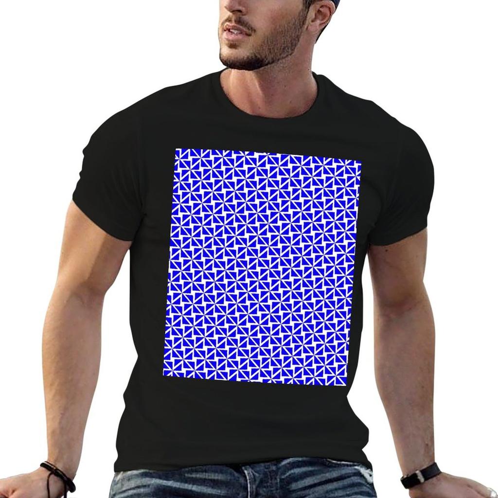 Royal Blue and White Triangle Design Pattern T-Shirt t shirts for man pack cotton man tshirt T-