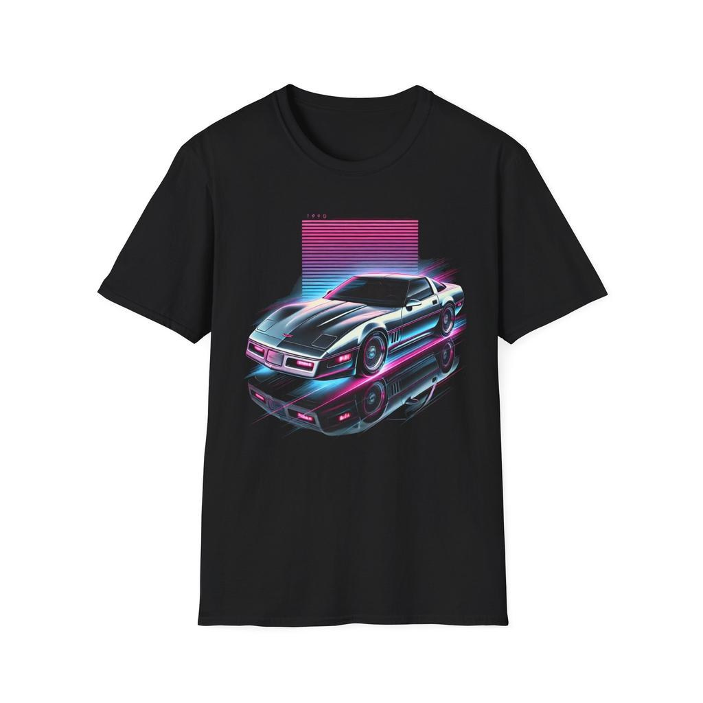 1990 Corvette C4 Retro 80s 90s Vaporwave Neon Grid Synthwave Graphic T-Shirt