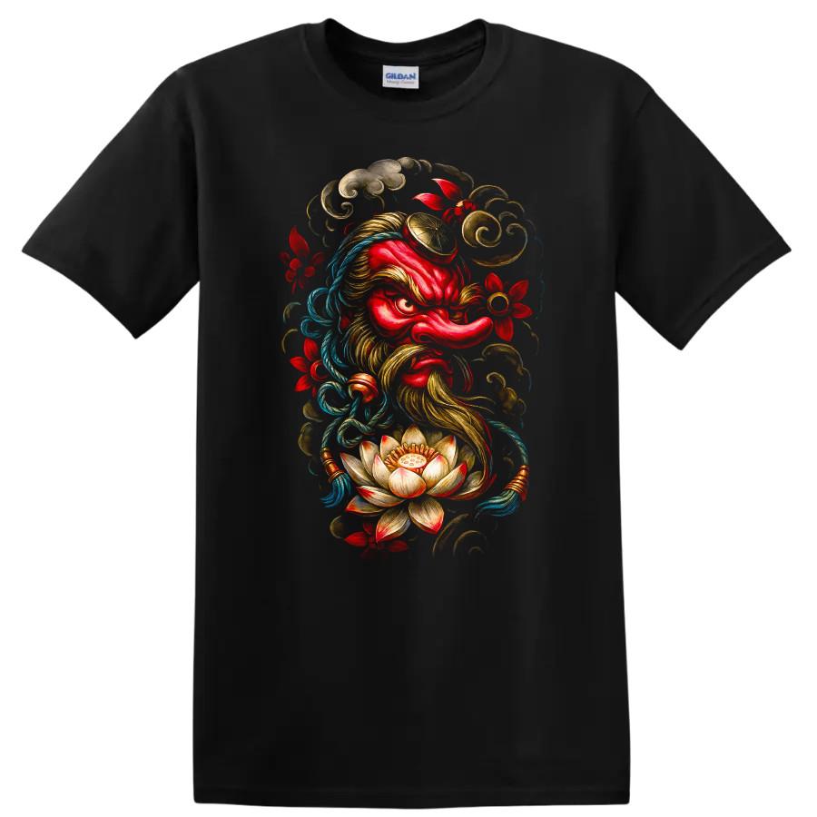 Japanese Style Art Red Mask T Shirt Graphic Design Floral Elements Tee