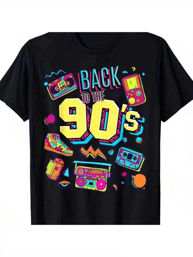 Retro 90s Graphic Tee - Soft Cotton Casual Round Neck T-Shirt for Men & Teens, V