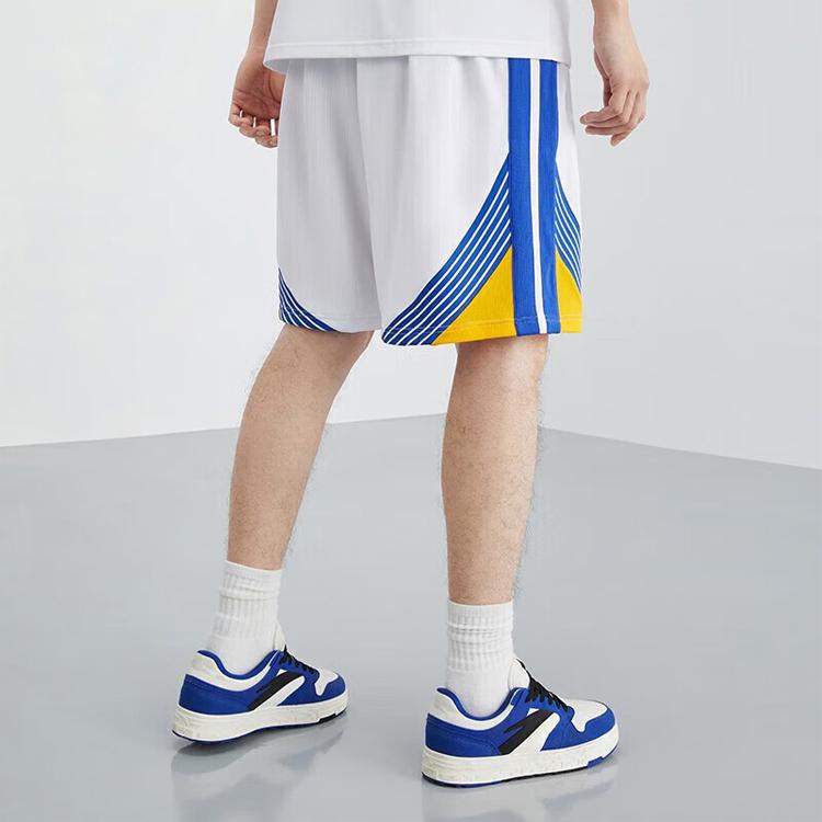 Anta Basketball Series Logo Striped Letter Mid-Waist Straight Loose Shorts Men Bottoms Pure-White 152321229-1