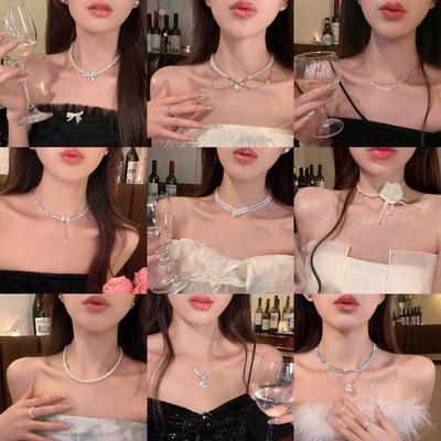 Französische leichte Luxus Perlen Blumen Halskette Nische High-End Schlüsselbeinkette modisch schlicht vielseitiges Artikel Dekoration