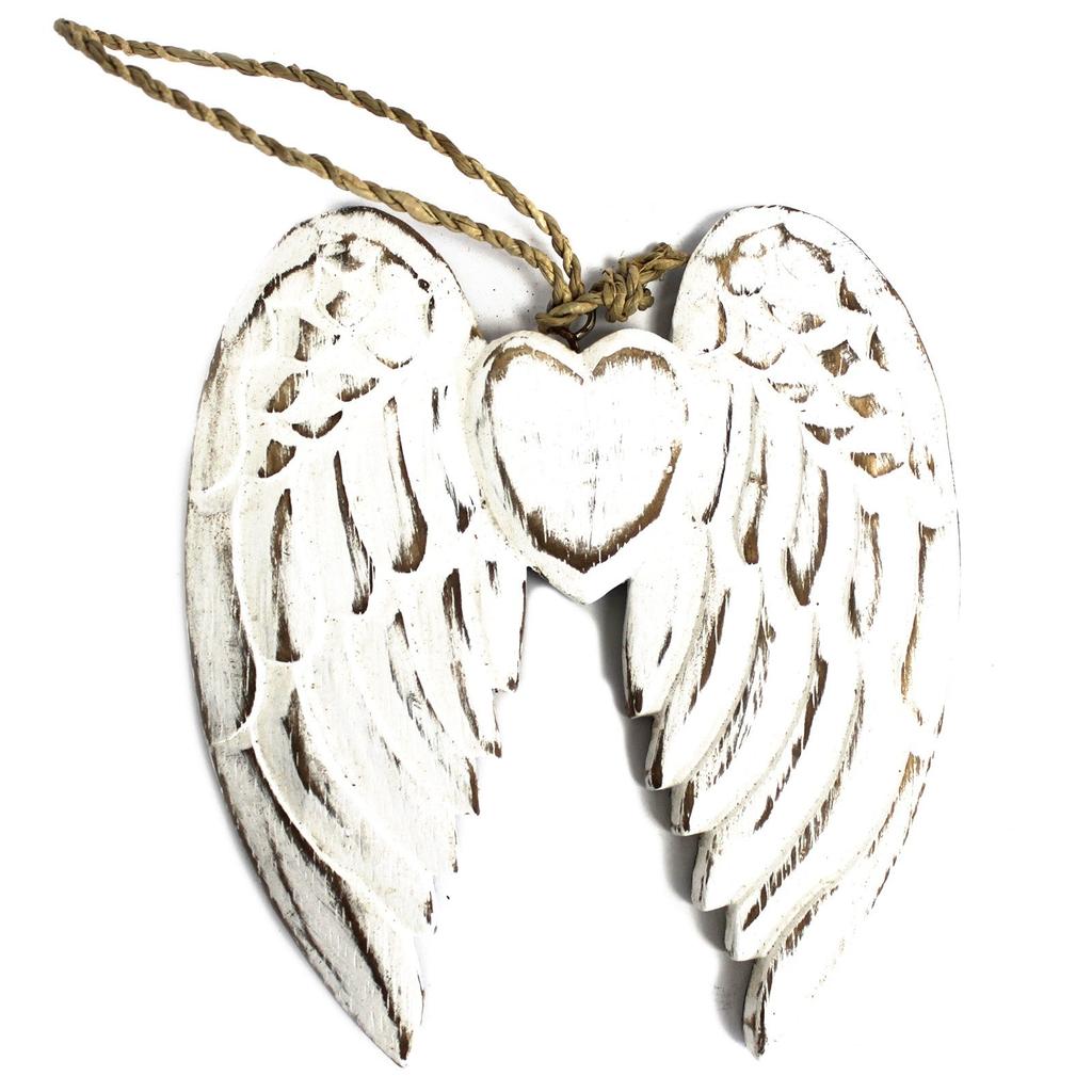 Double Angel Wing Heart Ornament, Handmade 15cm