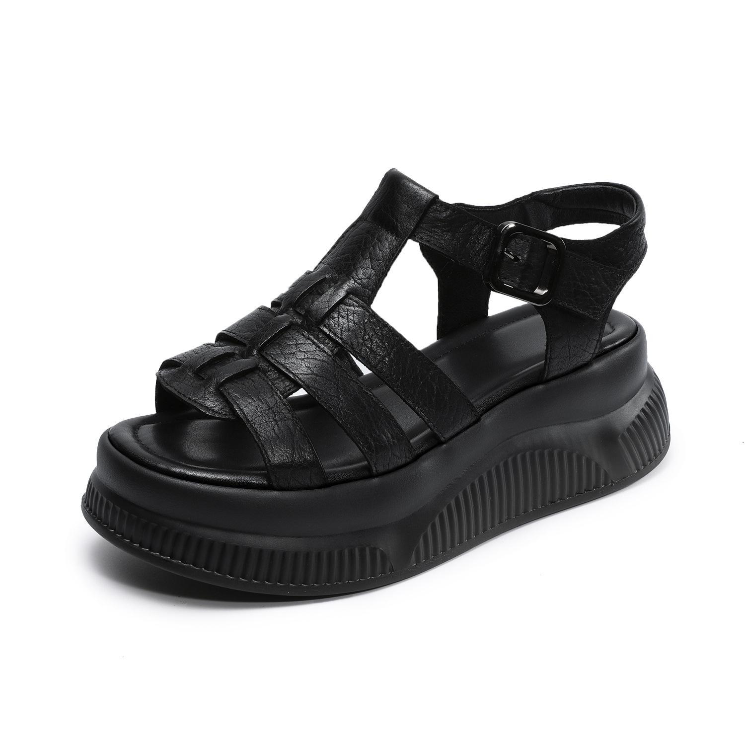 

Johnature Roman Sandals Thick Soled Peep Toe Genuine Leather Woven Women s Platform Shoes 35