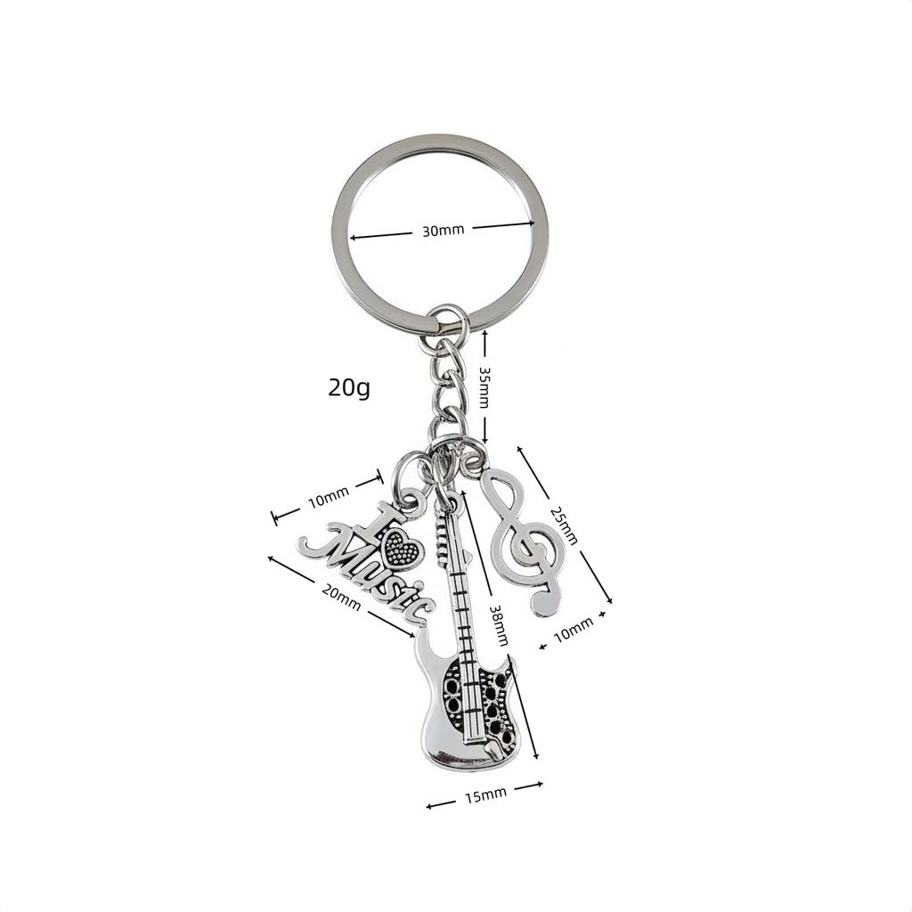 PYNASA 3-Tone Guitar and Musical Note Keychains for Women and Men, Cute Inspirational I Love Music & Guitar Charm Keychain Accessories Gift for Car