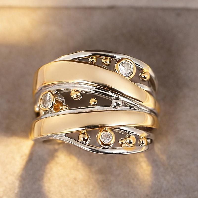 Novel Two-tone Rings with Multi-cross Design Bright Stylish Finger Accessories for Women Shiny Fashion Jewelry for Daily Party