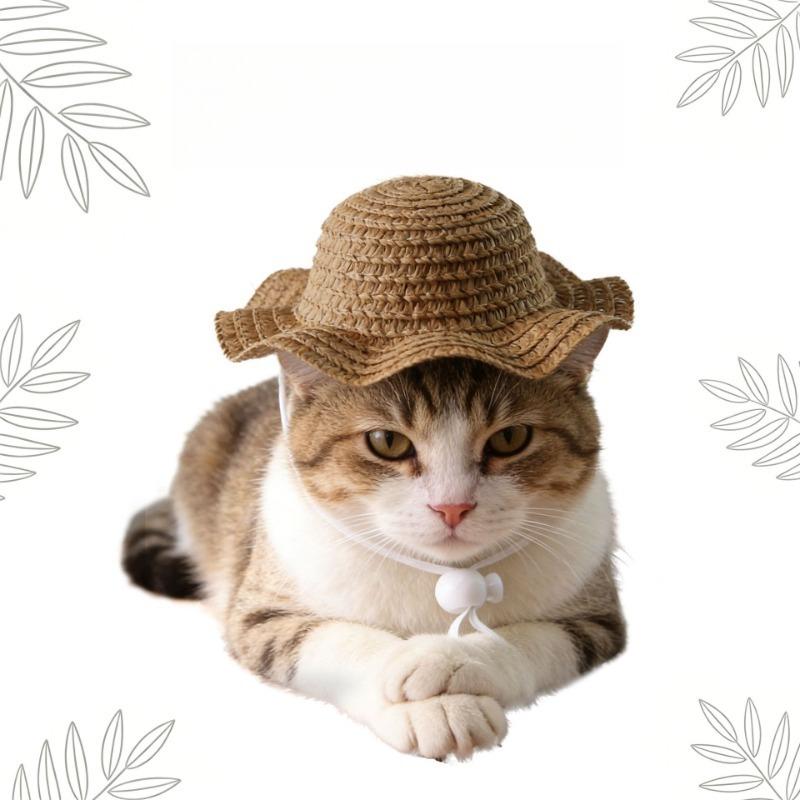 Pet Straw Hat for Cats Summer Sun Visor Cap for Kittens Cute Cat Headwear for Photography Props Fashion Dog Accessories