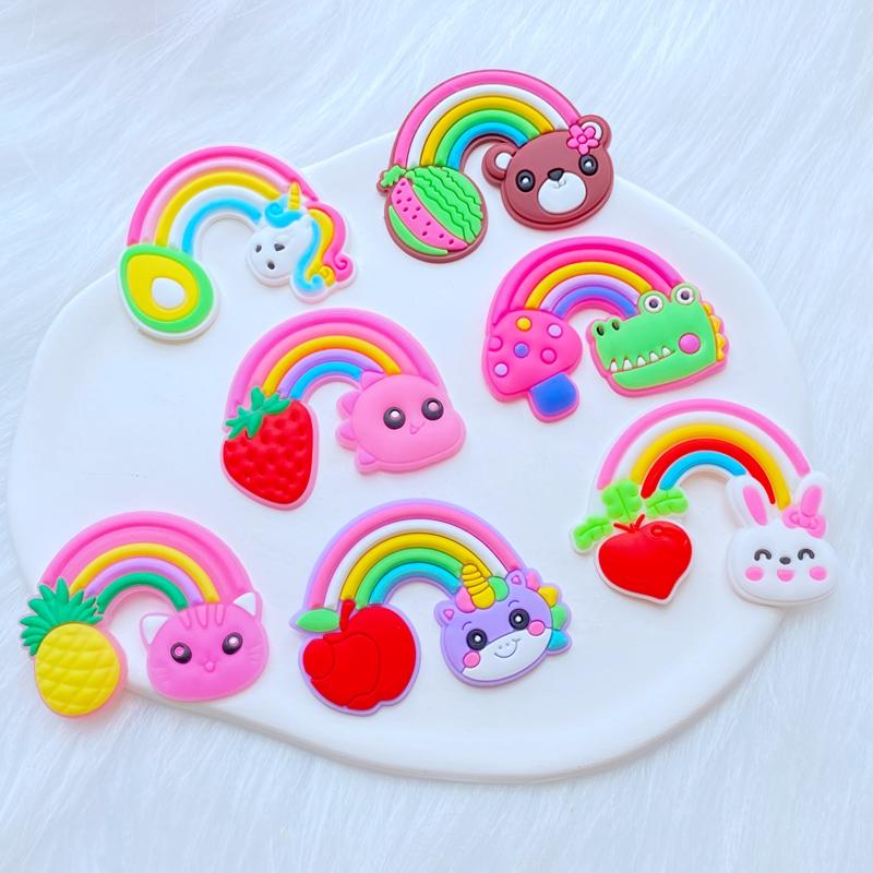 

10Pcs New Cute Fruit Animal Rainbow Series PVC Flexible Glue FlatBack DIY Scrapbook Embellishment Phone Craft Decoration