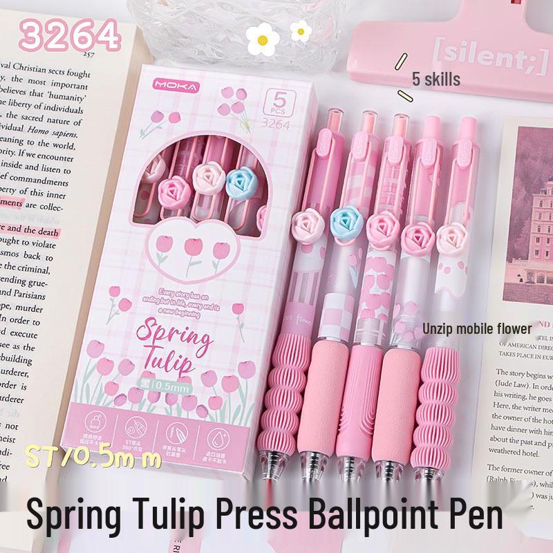 Chinese Floral Soft Grip Gel Pen Set - Quick-Dry, High-Value Brush Pens for Exams