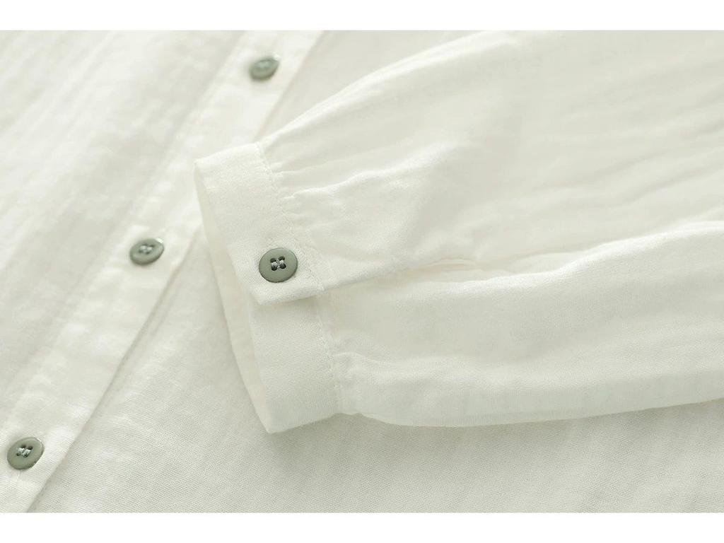 Women's Double-Layer Cotton Long-Sleeve Shirt, Autumn 2025 Retro Embroidered Collar, Soft and Breathable Pure Cotton.