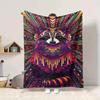 1pc Raccoon Vibrant Print Blanket - Lightweight Flannel Throw Blanket For Sofa, Bed, Living Room, Office, Outdoor Travel, Camping, Soft All-Season079