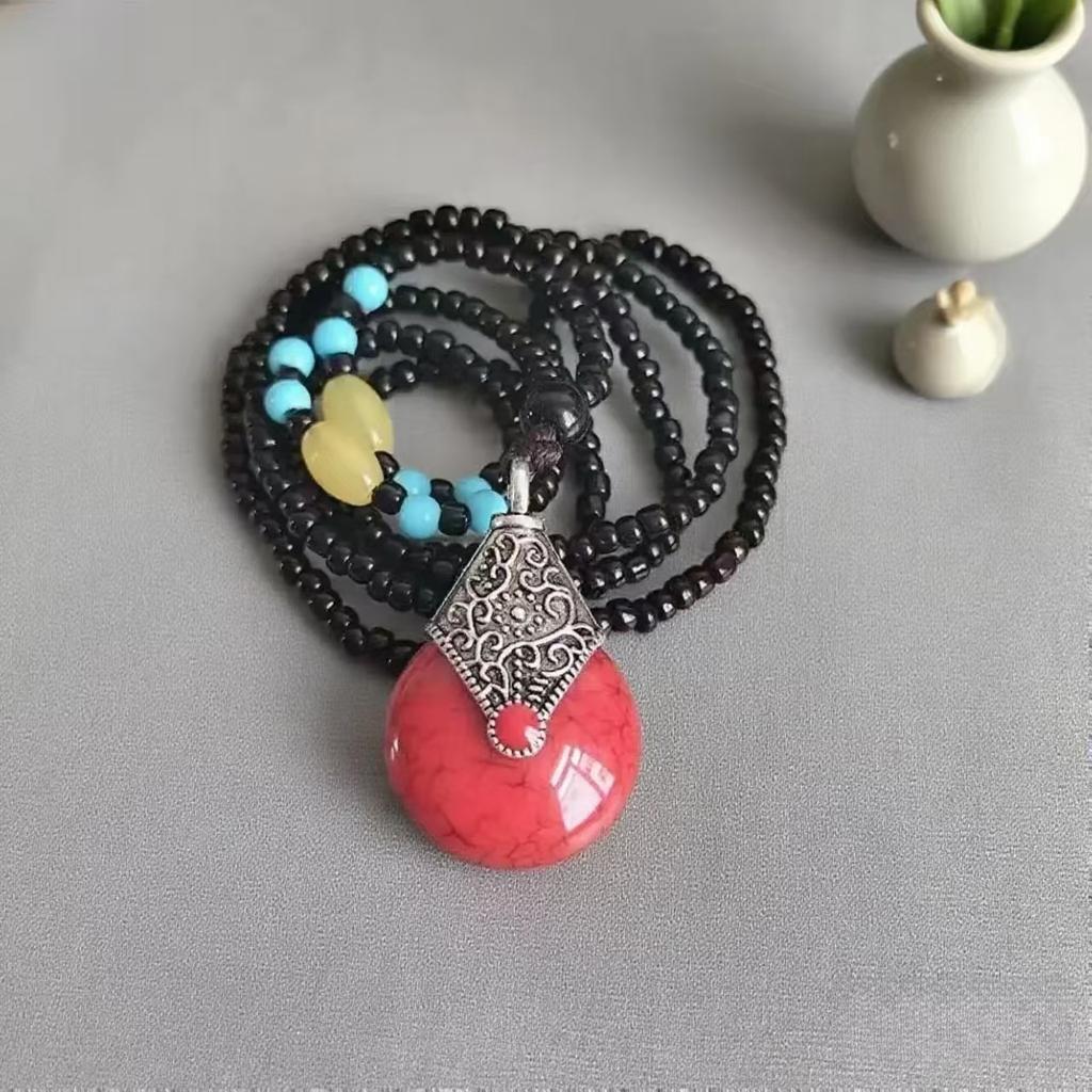 Acryl mehrfarbiger Anhänger Pulloverkette weiblich, ethnischer Stil handgefertigt perlenbesetzt vielseitig Wassertropfen floral lange Halskette