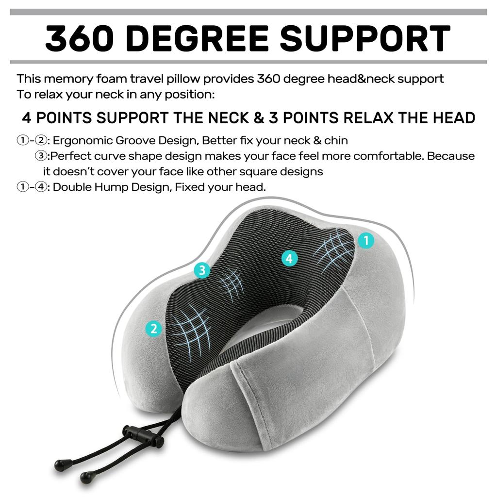 Neck Pillow AirplaneMemory Foam Travel Pillow, Soft Support Travel Neck Pillow for Travelling, Sleeping Rest, Car, Train and Hom