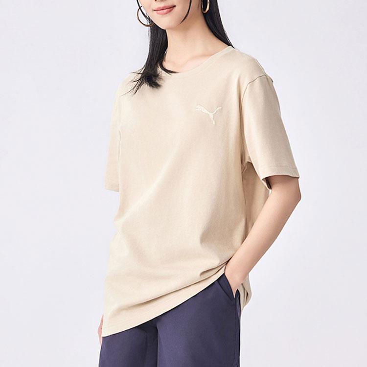 Puma Logo Round Neck Pullover Comfortable Breathable Embroidered Casual Sports Short Sleeve T-Shirt Unisex T-Shirt Roasted-Almond 683479-09