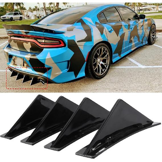 4Pcs Universal Curved Shape Rear Bumper Diffuser Shark Fin Spoiler Trim Covers Decoration Set Lip Wing Splitter, Carbon Fiber