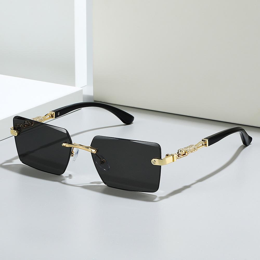 New square fashion sunglasses European and American personality borderless leopard decoration personality trimmed PC sunglasses