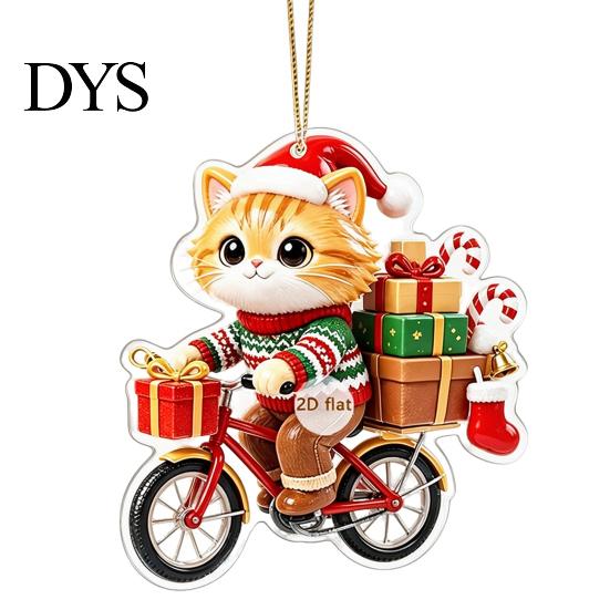 Christmas Tree Pendant Cat with Hanging Rope, 2D Flat Acrylic Ornament for Xmas Holiday Home Decor Decoration, Cute Decor, Party Supplies Car