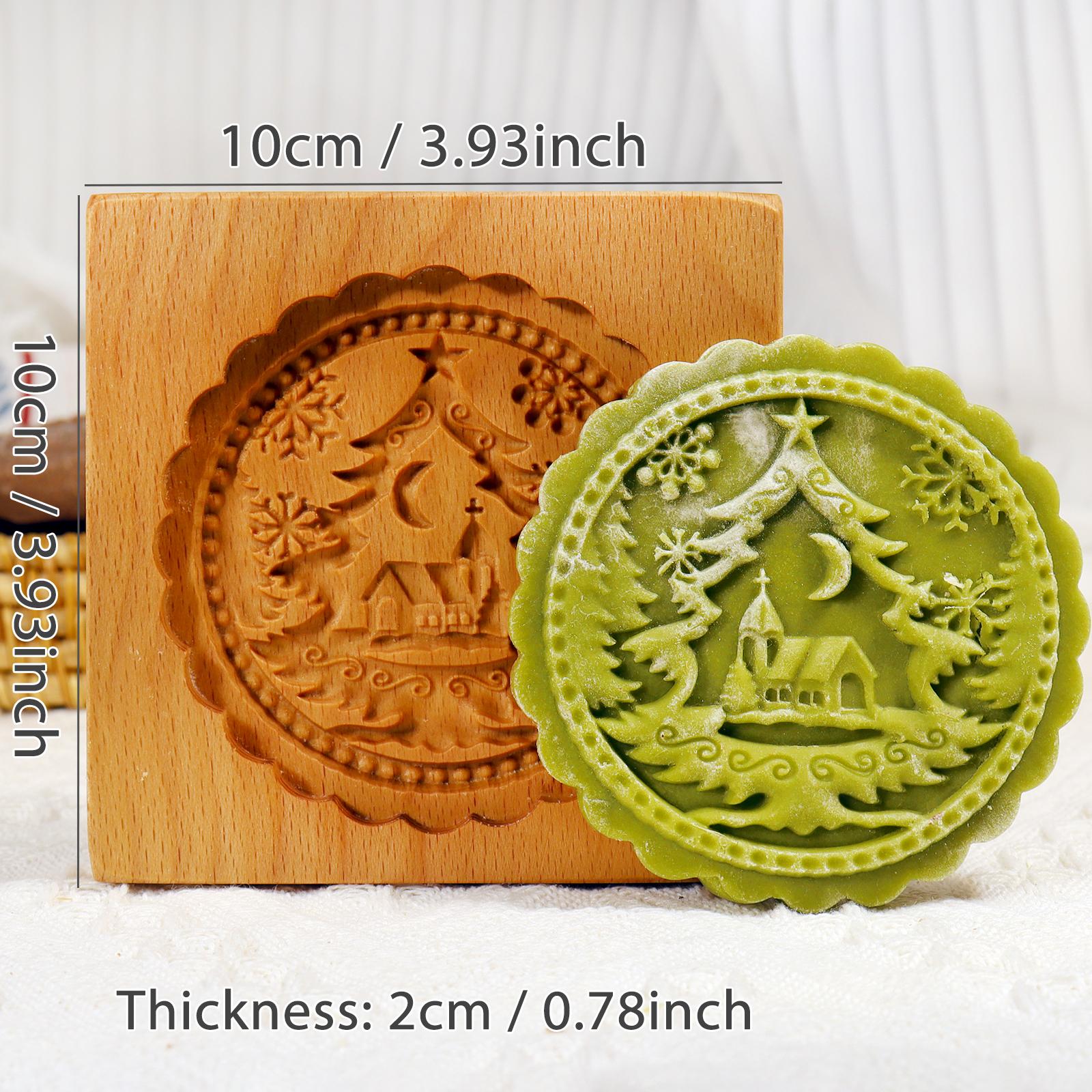 

Wood Cookie Molds with Moon Tree Pattern, Christmas DIY 3D Carved Embossed Cookie Cutter Moulds Baking, Fondant Cake Biscuit