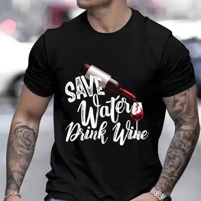 T-Shirt für Herren Save Water Drink Wine Grafik Unisex Kleidung Weingut Ausflug T-Shirt Weinprobe Outfit Gruppenoberteile Weintrinker T-Shirt
