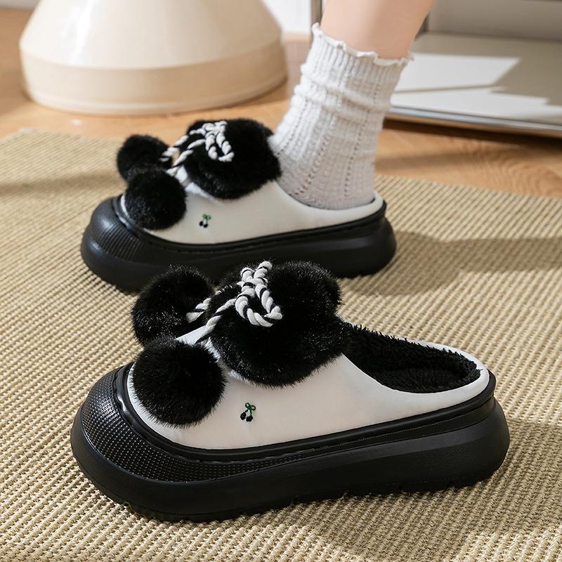 Leather warm cotton slippers women's plush thick-soled autumn and winter new fashion versatile indoor and outdoor velvet cotton shoes
