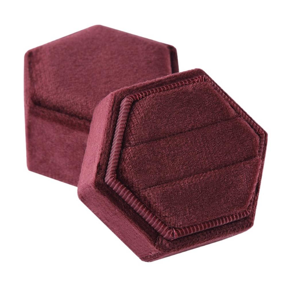 

Hexagon Rings Bearer Box Luxury Rings Display Case Fashion Velvet Rings Holder Couple вино красного