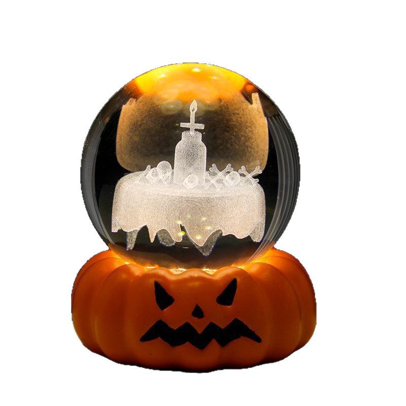 Spooky Night Pumpkin Skeleton Lamp - Creative Horror Halloween Decor Atmosphere Light.