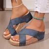 Damen Leichte Keil-Pantoletten Sommer-Schuhe mit offenem Zeh