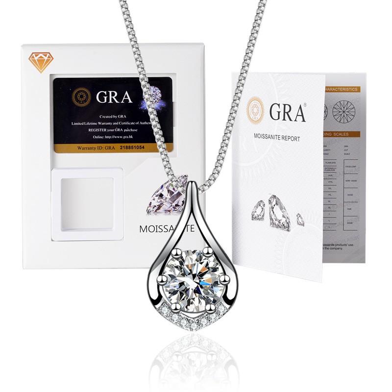 Elegant Moissanite Pendant Necklace With Thick White Gold Plating Hexagonal Crown Design Box Chain 21-50cm Adjustable Length
