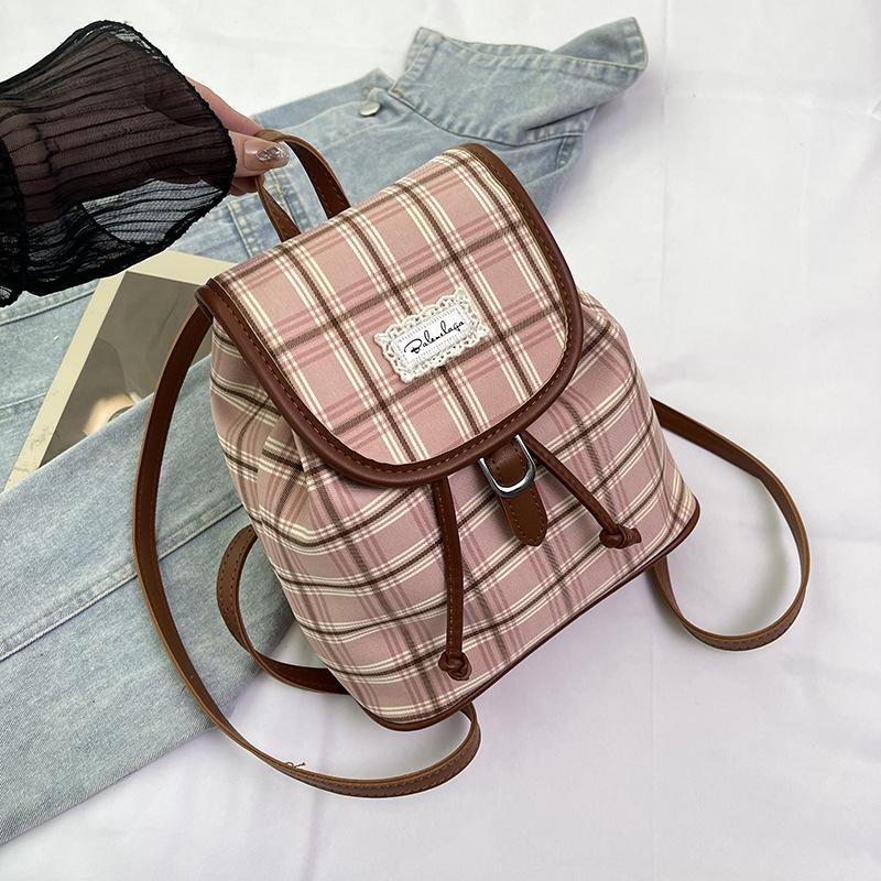 Schoolbag double shoulder foreign air bag women's 1011 new summer plaid women's backpack fashion student commuter bag high value backpack