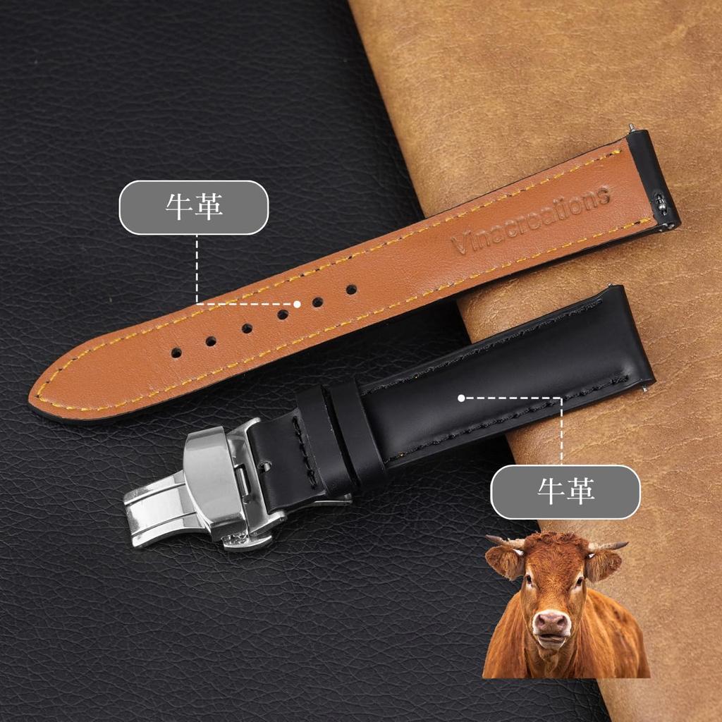 Vinacreations Black 18mm Genuine Cowhide Leather Watch Strap with and Quick Release Spring Calf Leather Replacement Watch Band with Quick Change