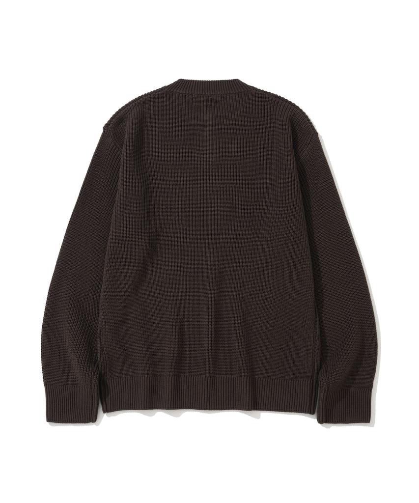 KNITTED Cotton Henley Neck Waffle Knit Brown